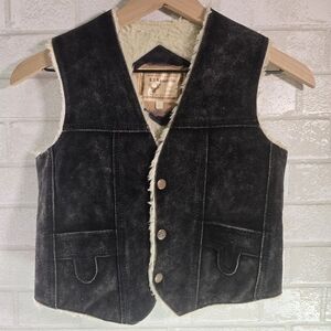 El Venado Children's Denim Sherpa Lined Dark Blue Suede Leather Vest Mexico XL